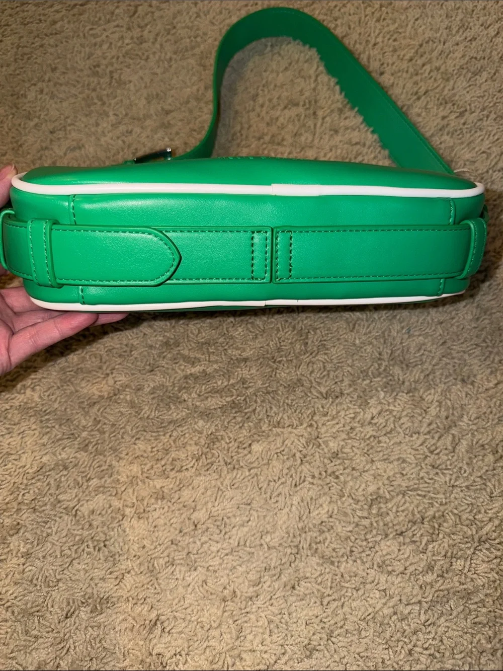 Anthropologie Melie Bianco Green Crossbody with White Piping
